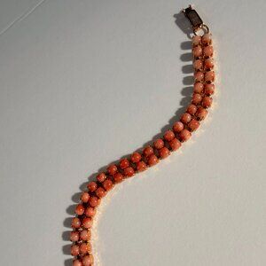 Vintage Genuine Red Coral Double Strand Bracelet – Gold Filigree Clasp